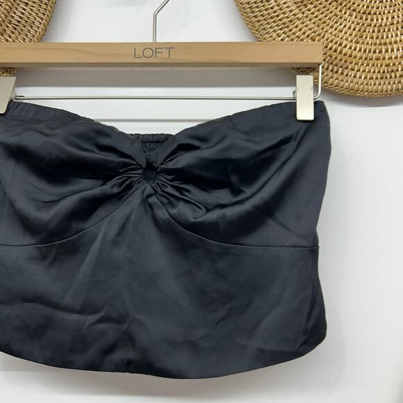 Abercrombie Black Satin Cut Out Smocked Cropped Crop Top Strapless Tank Medium - Picture 4 of 5